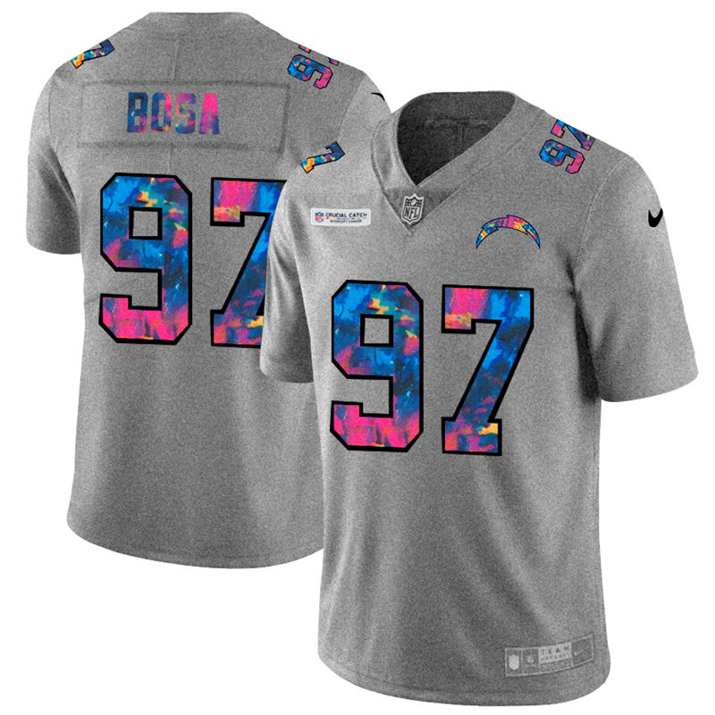 NFL Los Angeles Chargers #97 Joey Bosa Men Nike MultiColor 2020  Crucial Catch  Jersey Grey->new orleans saints->NFL Jersey